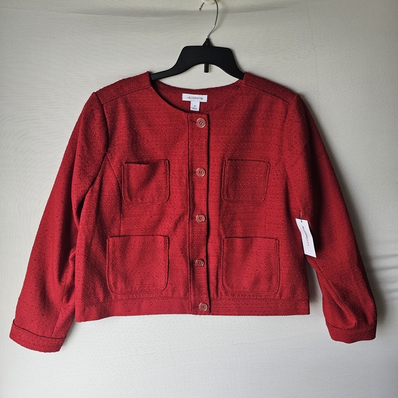 Liz Claiborne Vibrant Red Textured Button Jacket - Picture 16 of 16